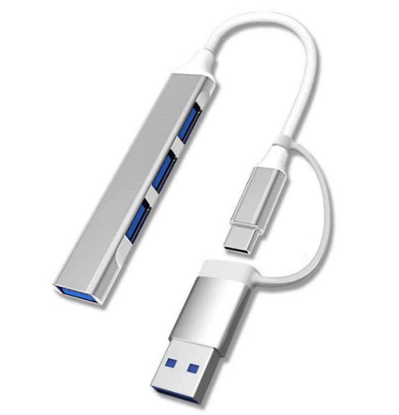 تصویر  هاب 4 پورت دو کاره TYPE-C TO USB و USB TO USB فلزی